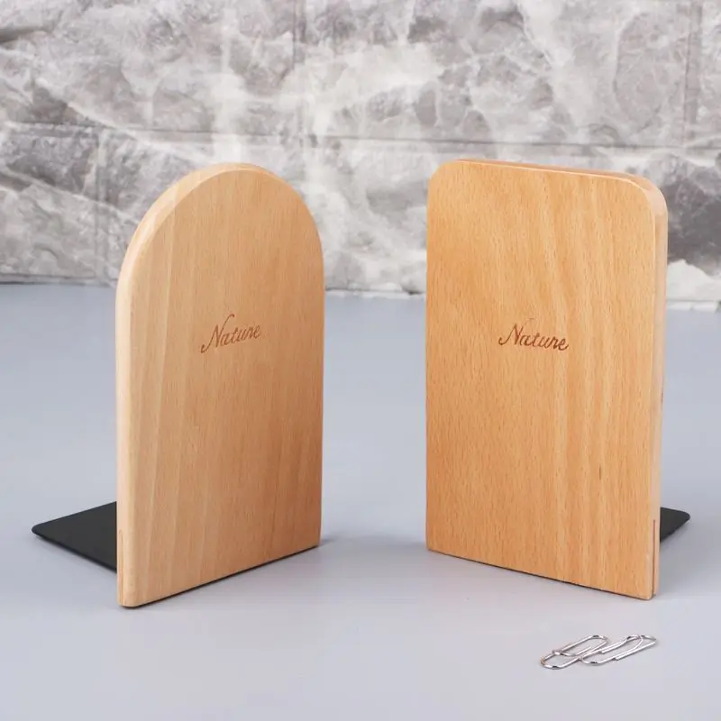 

1PC Nature Wooden Desktop Organizer Desktop Office Home Bookends Anti-skid Book Ends Stand Holder Shelf