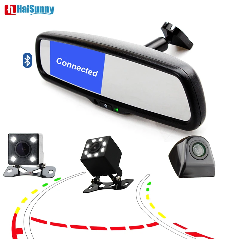 

Зеркало заднего вида HaiSunny для Hyundai Honda Toyota, поддержка Bluetooth-совместимой траектории, Автомобильная камера заднего вида HD