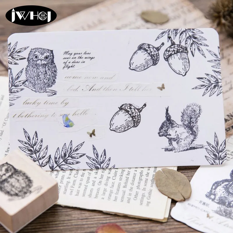 Лесные животные серии деревянный штамп Сова белка деревянные и резиновые штампы