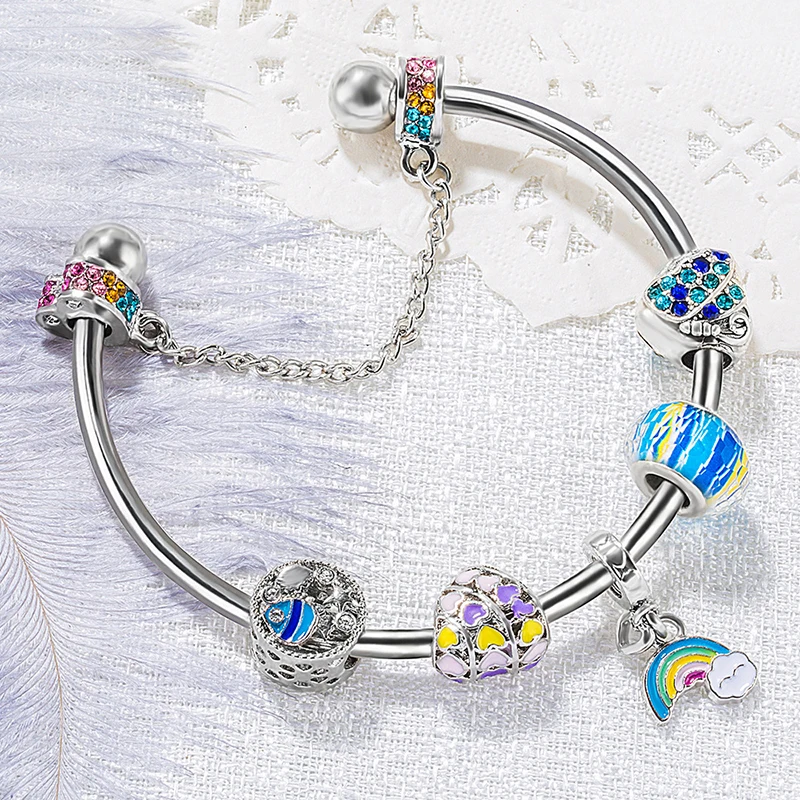 Стразы браслеты манжеты для женщин Радужные облака сердце медные с подвесками