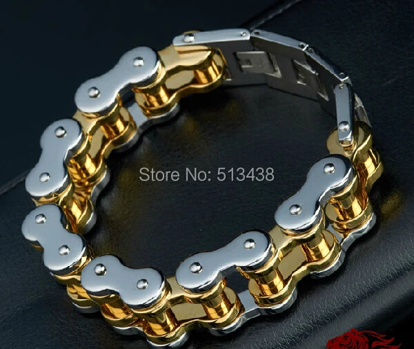204g Байкер из нержавеющей стали для мужчин 22 мм браслет цепочка мотоцикла золото 9