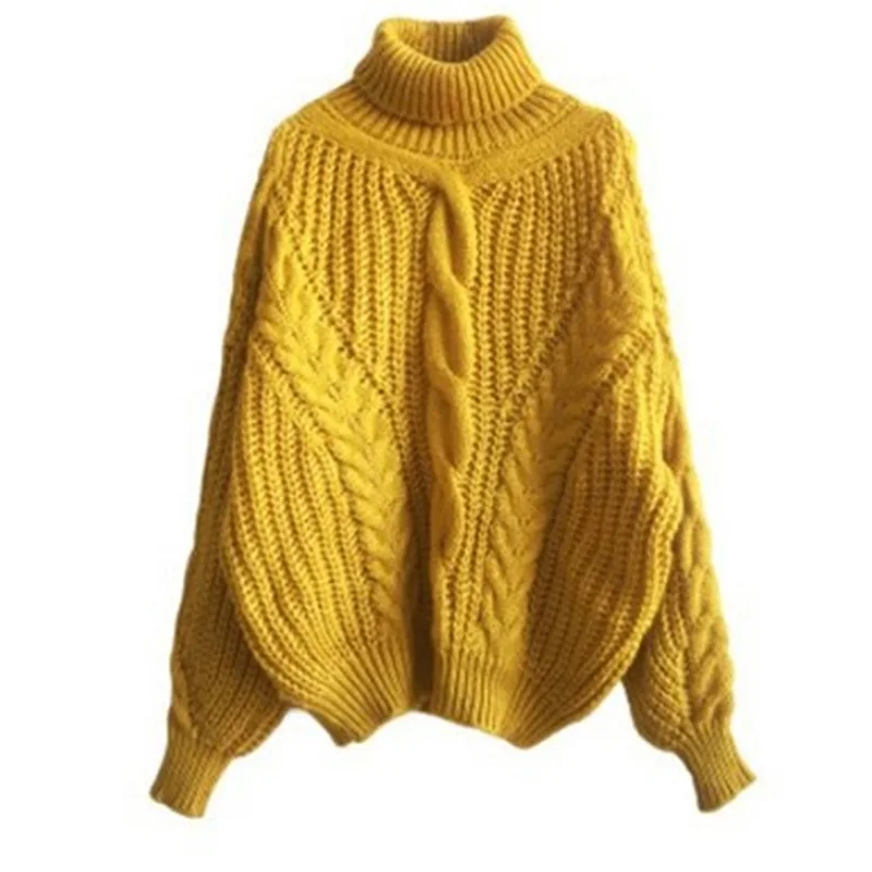 Женский вязаный свитер с высоким воротником однотонный Свободный пуловер в