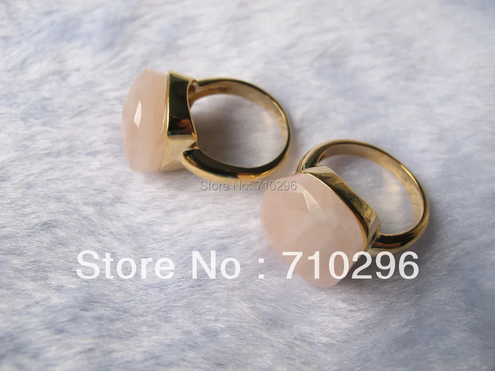 fashion brass ring natural Rose pink quartz crystal gem stone jewelry | Украшения и аксессуары