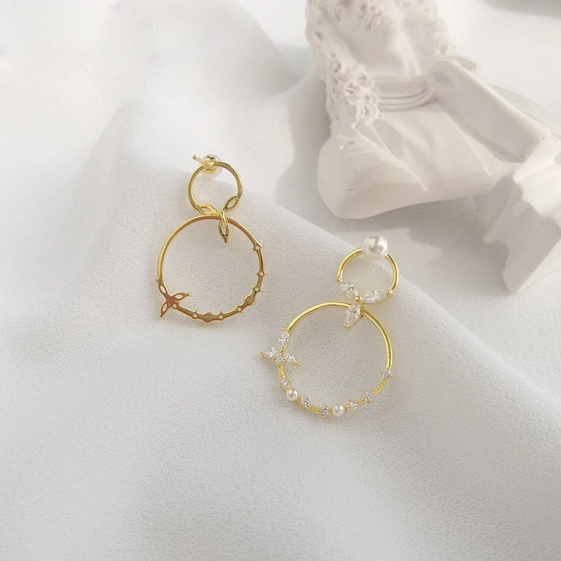 Loioloy New Trendy 100% 925 Sterling Silver Flower Circle Pearl Double Circles Earrings for Women Jewelry Gift | Украшения и