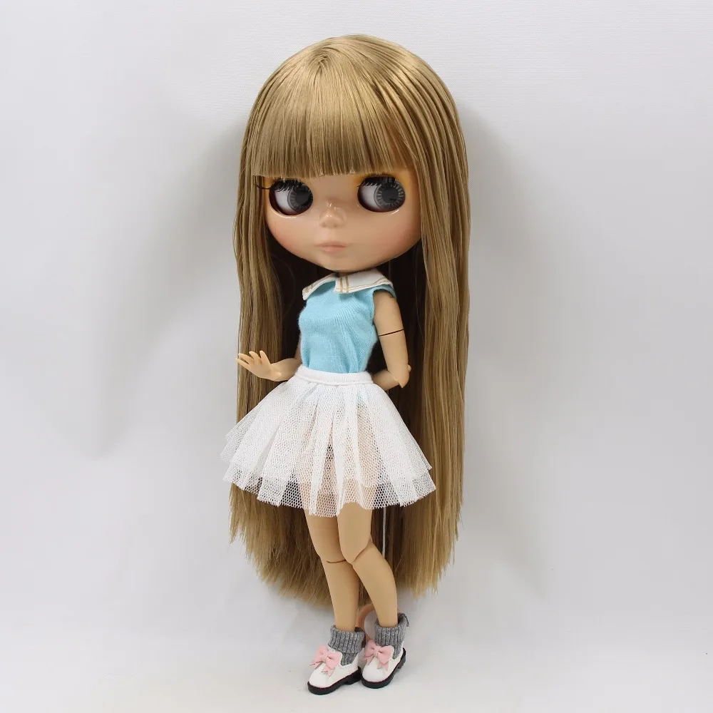 Ледяная кукла DBS Blyth тело из кожи загара прямые каштановые волосы блестящее лицо 30