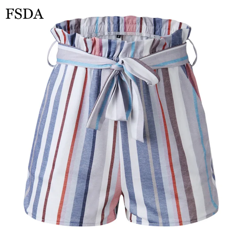 Женские шорты в полоску FSDA мини с высокой талией и карманами лето 2019|Женские