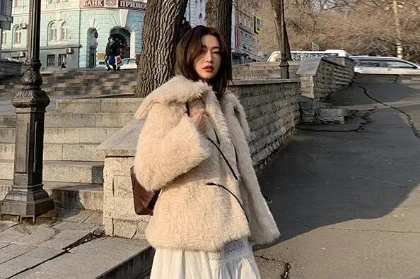 Зимняя винтажная куртка из искусственного меха с длинным ворсом и воротником в