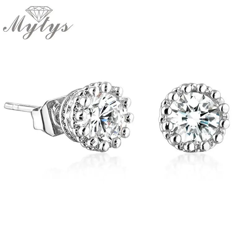 Серьги-гвоздики из белого золота с винтовой застежкой модные женские серьги