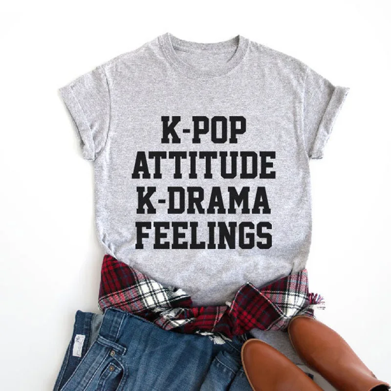 Футболка Harajuku K Pop Attitude Drama feeles Kpop модные корейские футболки с драмой летние топы