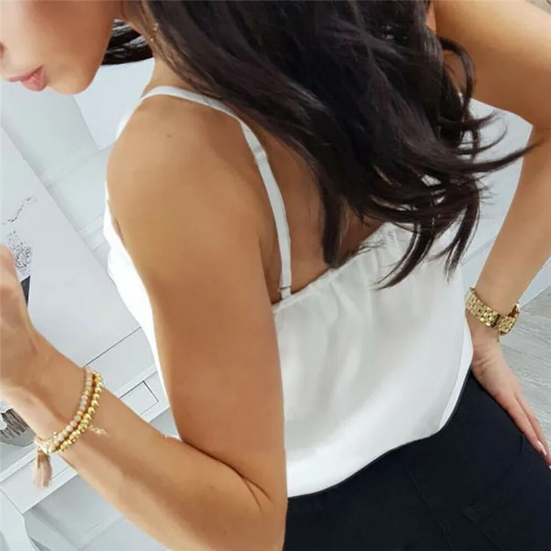 Женская кружевная блузка без рукавов повседневный укороченный топ с V образным