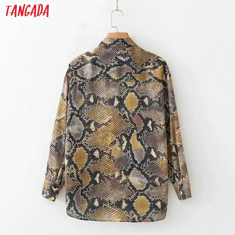 Tangada офисная рубашка блузка прямого кроя свободная рубашка красная рубашка блуза с длинным рукавом базовая рубашка классическамя рубашка элегантная блузка повседневный стиль змеиный принт рептилия змея XD466
