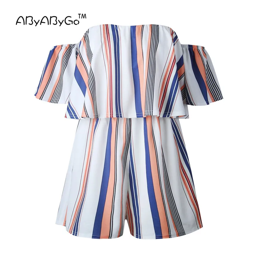 ABYABYGO Slash Neck Bohemian Playsuit Beach Catsuit Elastic Waist Jumpsuit Off Shoulder Overalls 2018 Sexy Summer Women Bodysuit | Женская
