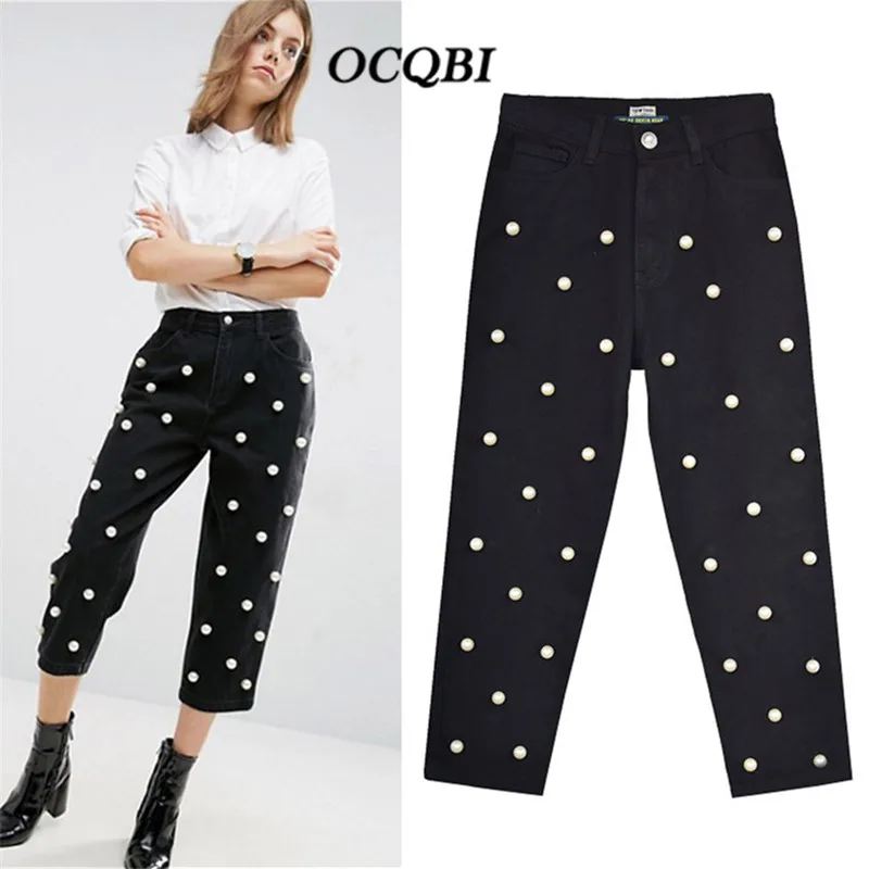 

Streetwear Jeans Women Mom Fashion Embroidered Flares Boyfriend High Waist Denim Jeans Plus Size