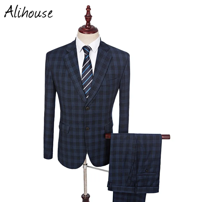 Для мужчин гардероб Essentials Slim Fit оконное стекло Костюм Индивидуальные синий в