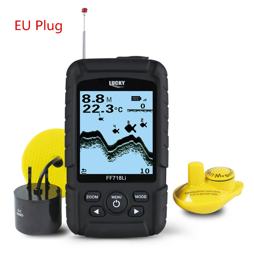 EU Plug Счастливая FF718Li 328ft/100 м глубина Портативный Рыболокаторы сонар датчиков 2-в-1 проводной и Беспроводной Сенсор эхолот - Цвет: EU Plug