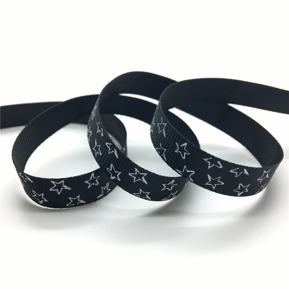 Black 5 ярдов 3/8 ''10 мм Печатная пятиконечная звезда корсажная лента бант для волос/Рождество/свадьба сделай сам шитье,# GD101-110 - Цвет: Black