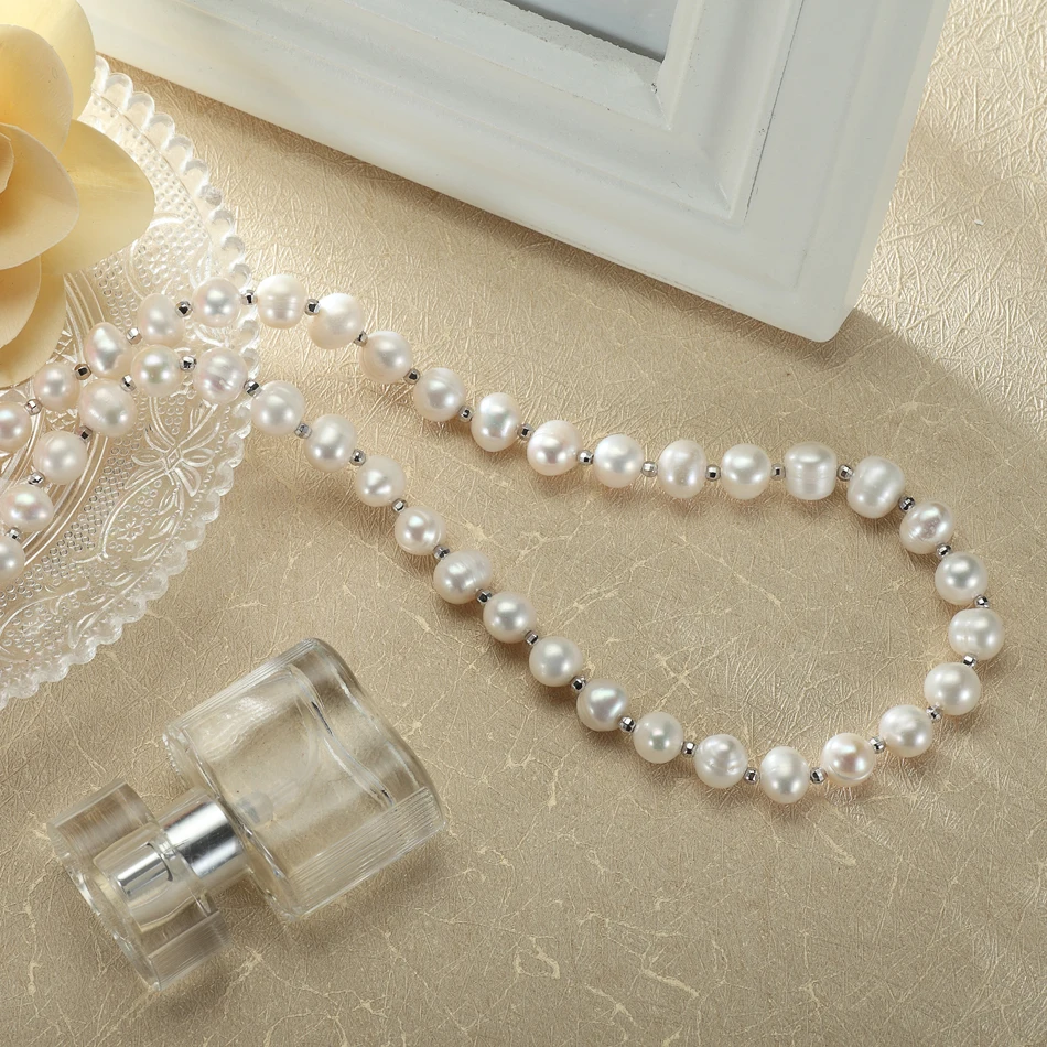 Feige Special offer Genuine Potato shape 8-9MM White Natural Freshwater Pearl Necklace for Women's New design Perla Gargantilla |