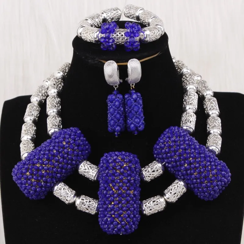 Dudo Jewelry Sets Choker African Jewellery Royal Blue & Silver Big Balls Crystal Nigerian Bridal Jewelry Set Free Shipping 2019