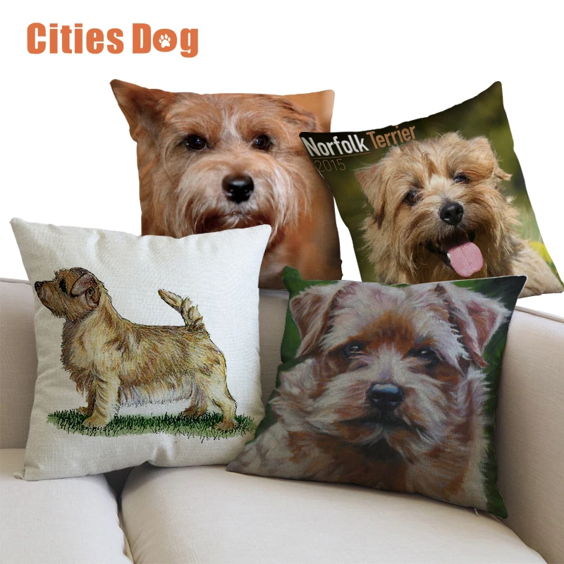 

Льняная Подушка с изображением собаки Норфолк-терьера, декоративные подушки, Наволочки для дивана, офиса, автомобиля