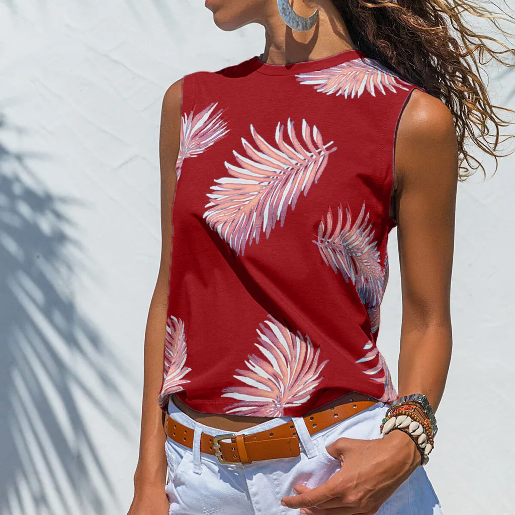 Женская футболка без рукавов с принтом топ рукавом на бретелях женская одежда