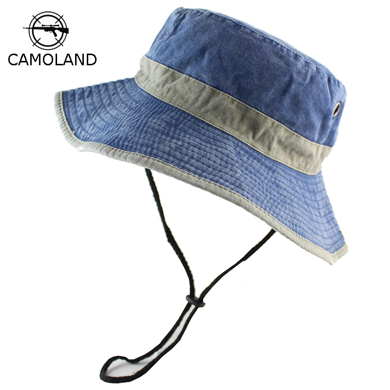 

100% Pure Cotton Men's Bob Summer Panama Bucket Hats Outdoor Fishing Washed Sun Hat UV Protection Wide Brim Women Male Boonie