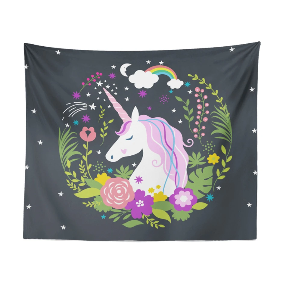 

Cartoon Unicorn Wall Hanging Tapestry Colorful Floral Print Beach Towel Bedroom Decorative Yoga Mat Polyester Soft Thin Blanket