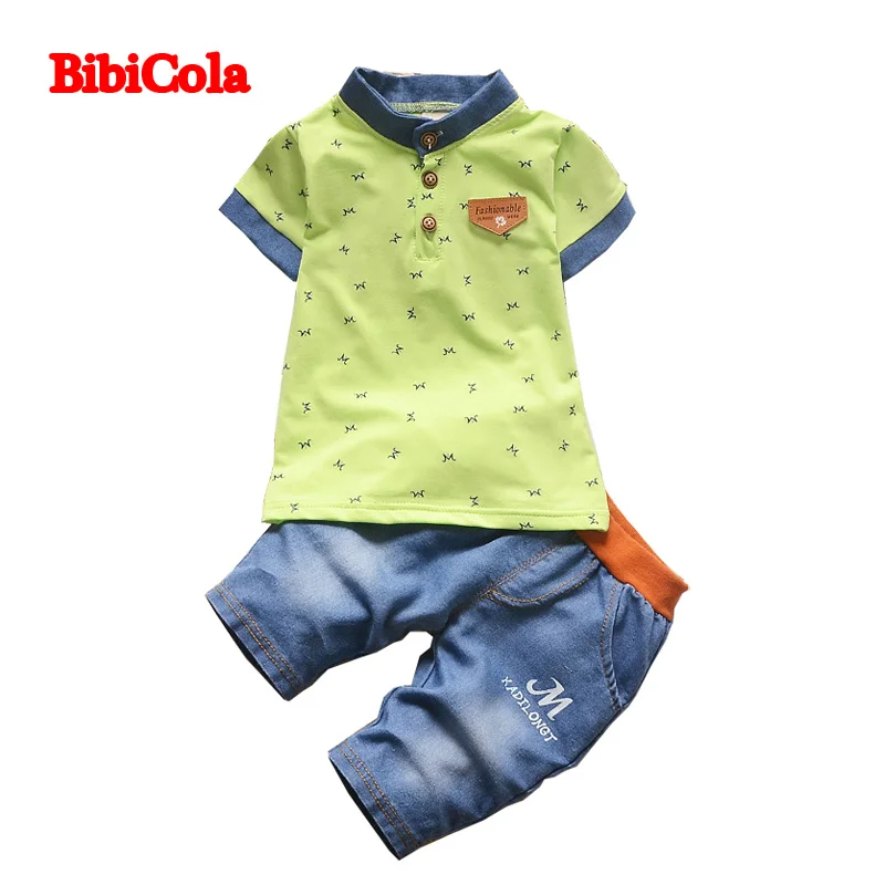 BibiCola 2017 summer baby boy clothes newborn boys letter print top t-shirt+pants 2pcs set kids cartoon fashion |