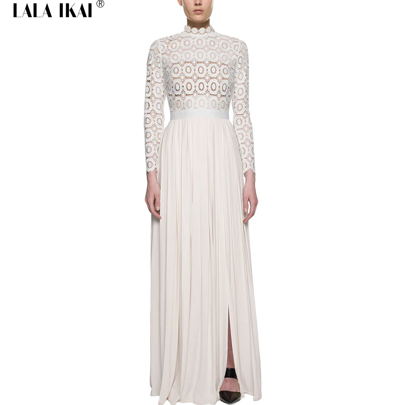 Lala IKAI/Для женщин плиссированные крючком Цветочные Кружево Макси Платья Туника