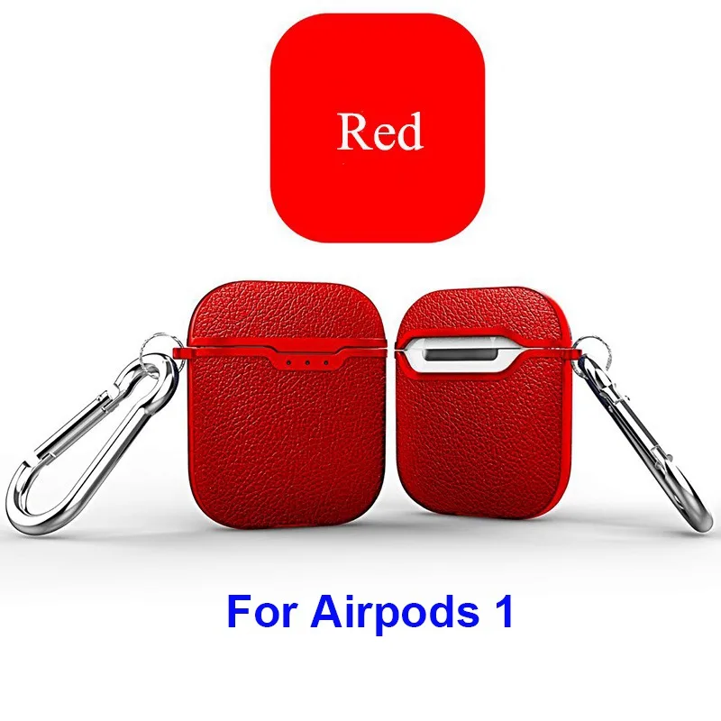 Red For Airpods 1 Чехол для Airpods 2 с кожаным узором Личи, мягкий ТПУ, Bluetooth, беспроводные наушники, защитный чехол для Airpods, зарядная коробка - Цвет: Red For Airpods 1
