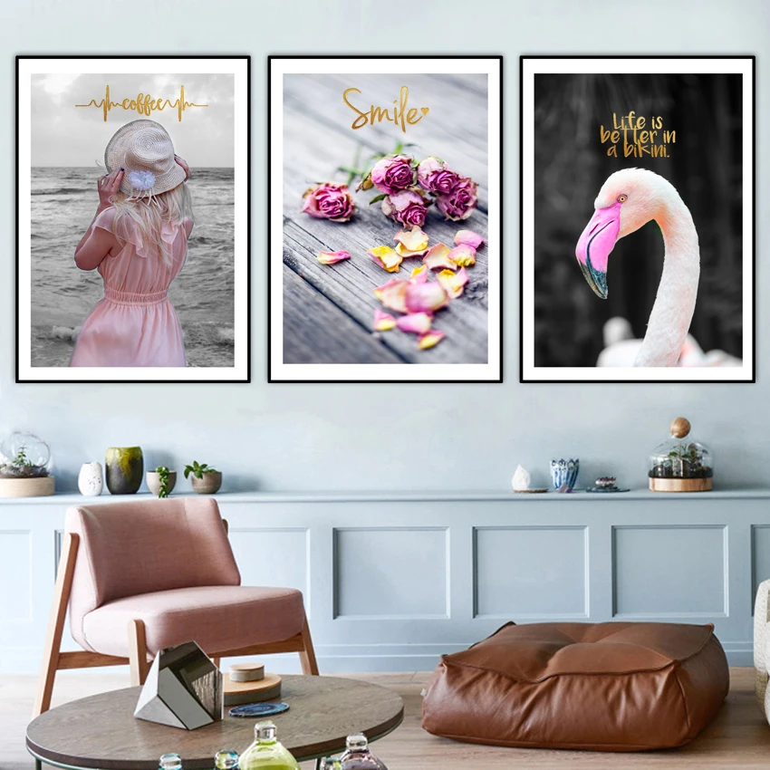 

pvc wallpaper stickers painting Nordic pink girl rose flower wall decoration self-adhesion for living room bedroom FA838