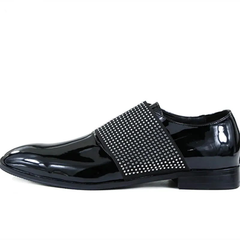 

2018 Men Patent Leather Shoes Rhinestone Glitter Oxfords Men Business Wedding shoes Plus Size 39-46 Men Dress Shoes