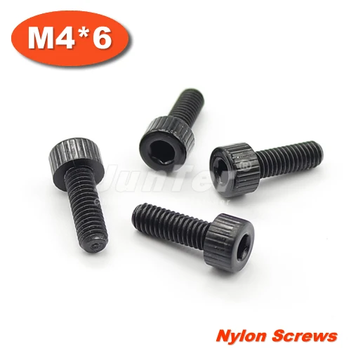 100pcs/lot M4*6 Black Nylon Allen Bolt Hex Socket Head Cap Screws