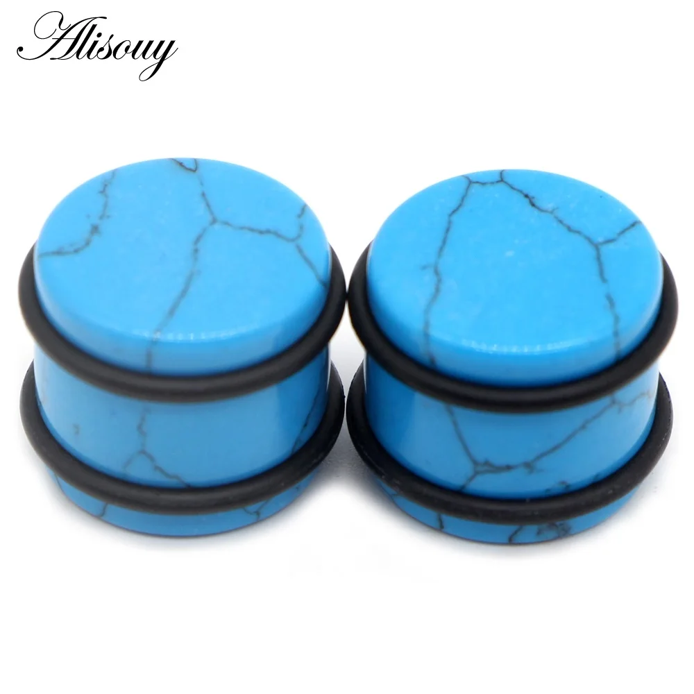 Blue Turquoise 2 шт беруши из натурального камня, измерительные приборы для женщин и мужчин, серьги для ушей, туннельный расширитель, носилки для ушей, пирсинг, ювелирные изделия 5 мм-16 мм - Окраска металла: Blue Turquoise