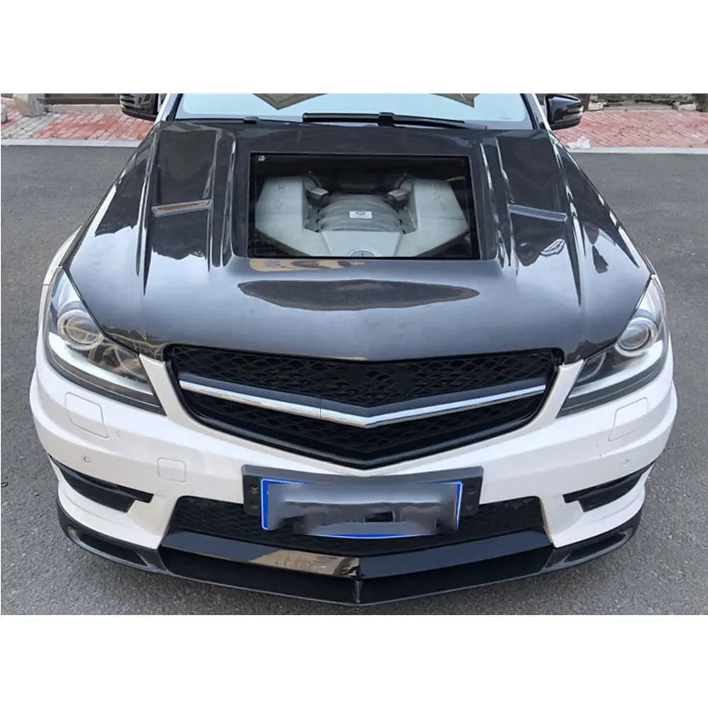 C Class Carbon Fiber Front Bumper Lip Spoiler for Mecedes Benz W204 C63 AMG 2012- FRP Head Chin Shovel Guard Car Styling