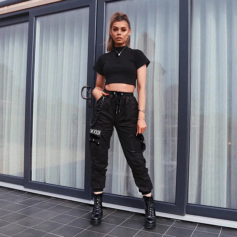 Брюки карго женские с завышенной талией в стиле милитари|Брюки| |