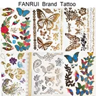 Золотая металлическая бабочка, временная татуировка, цветок хны, Женская флеш-татуировка, наклейка для девушек, боди-арт, водостойкие татуировки лист