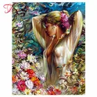 5D алмазная живопись сделай сам, Женская Алмазная вышивка, цветы, полная выкладкакруглая стразы, вышивка крестиком, настенная живопись