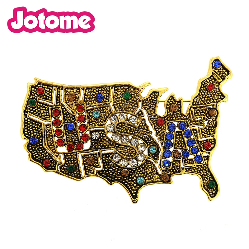 

100pcs/lot Gold United States USA Map Pin Brooch