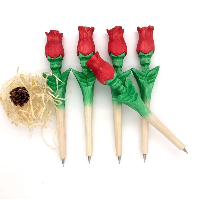 

Coloffice Creative Wood Carving pen Personal stationery red rose ballpoint pen students prize children gift office supplies 1PCS
