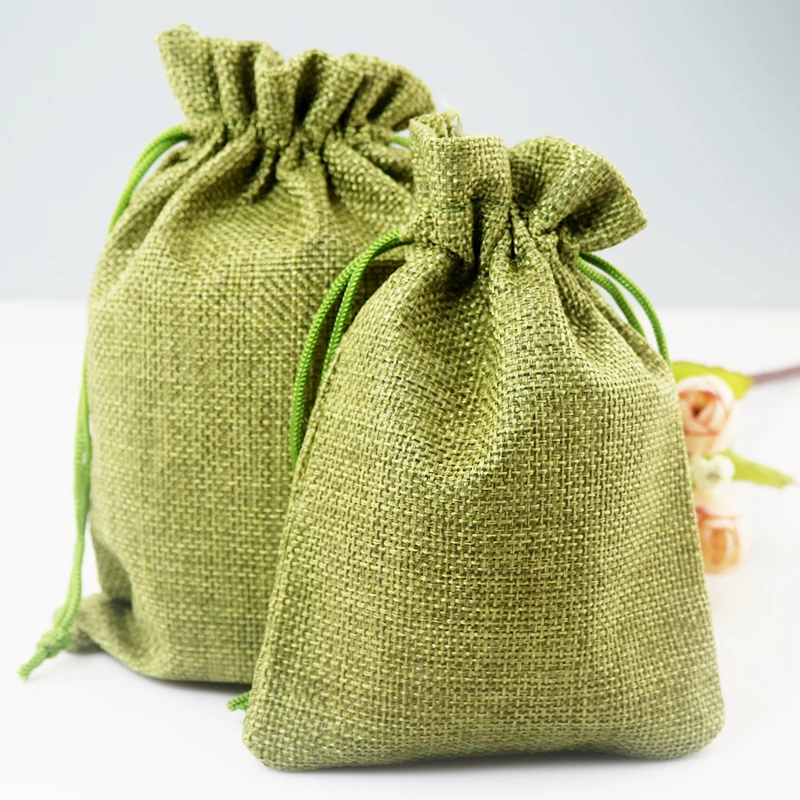 

100pcs/lot 13*18cm Olive Jute Bags burlap Drawstring Gift Bag Party Favor Cosmetic Gifts Jewelry Packaging Bags For Storage