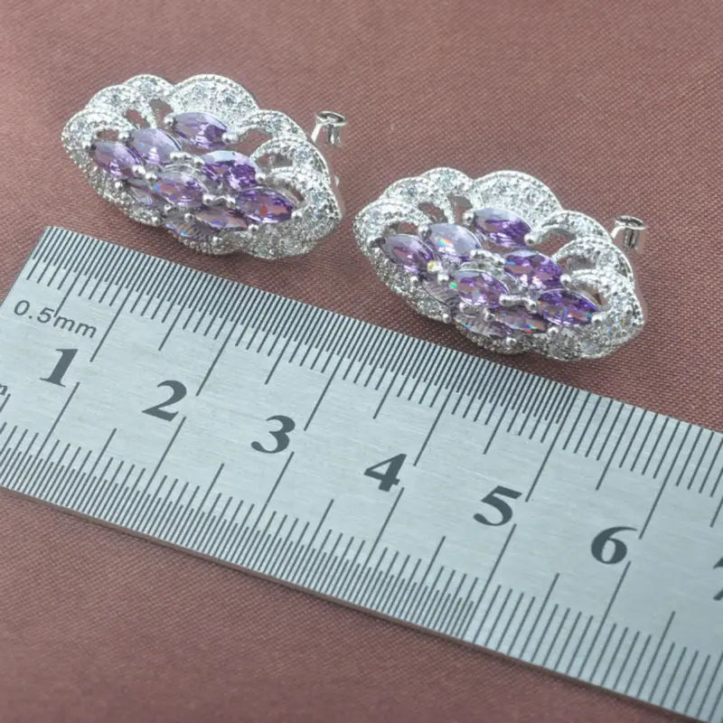 Необычный фиолетовый кристалл белый CZ женский серебряный цвет Ювелирные наборы