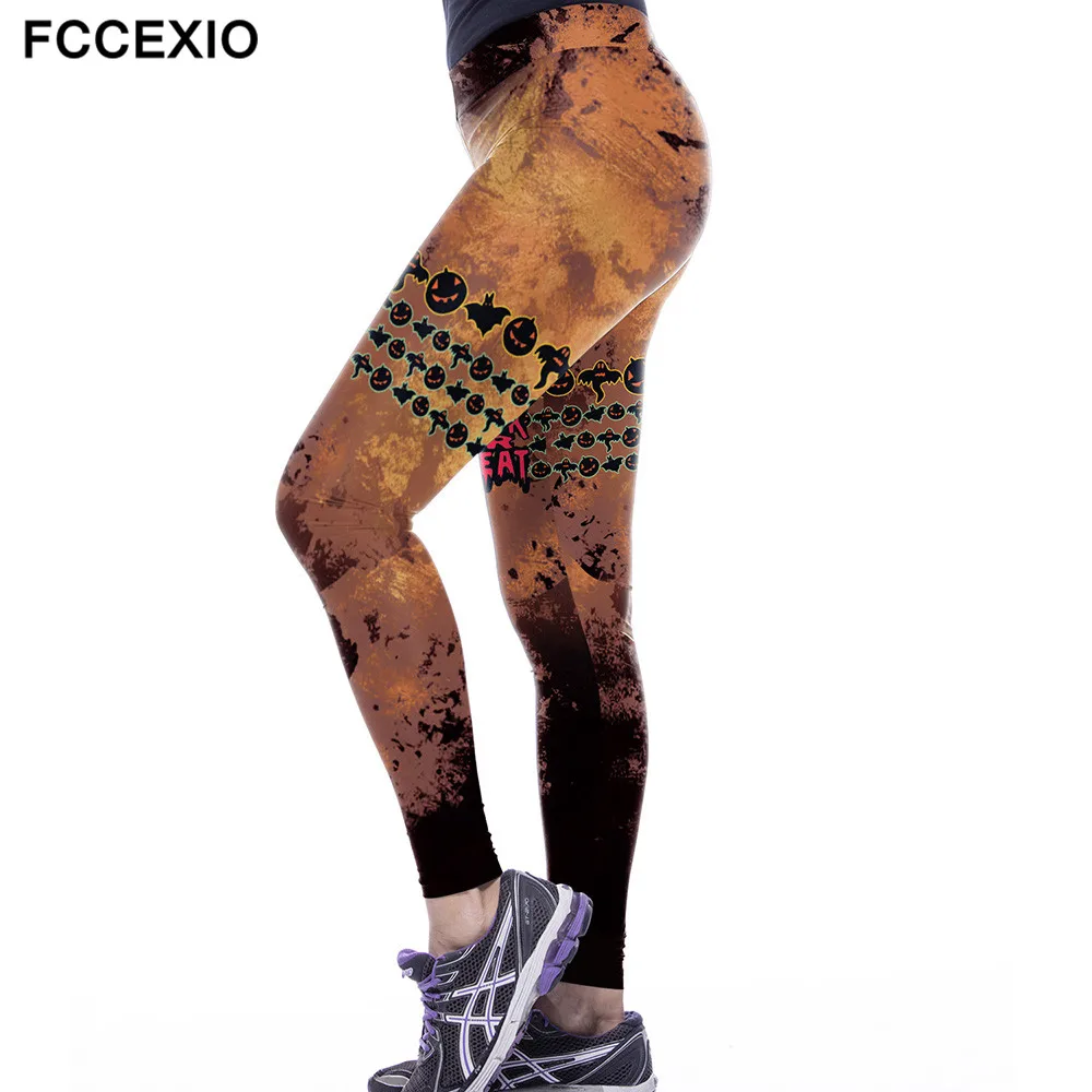 

Happy Halloween Women's Party Leggings Orange Pumpkin Printed Leging Female High Elastic Waist Band Slim Mujer Fitness Leggings