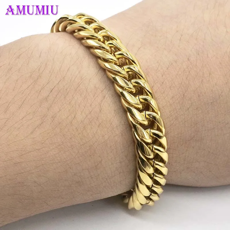 Браслеты AMUMIU для мужчин и женщин браслет из нержавеющей стали с кубинской