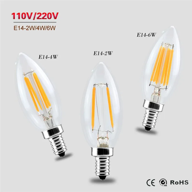 Ретро лампочки Эдисона E14 домашний декор теплые белые свечи лампы 2 Вт 4 6
