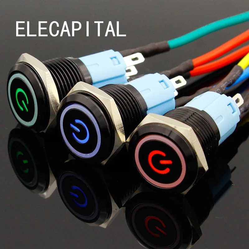 Светодиодный блокирующий 16 мм водонепроницаемый металлический кнопочный