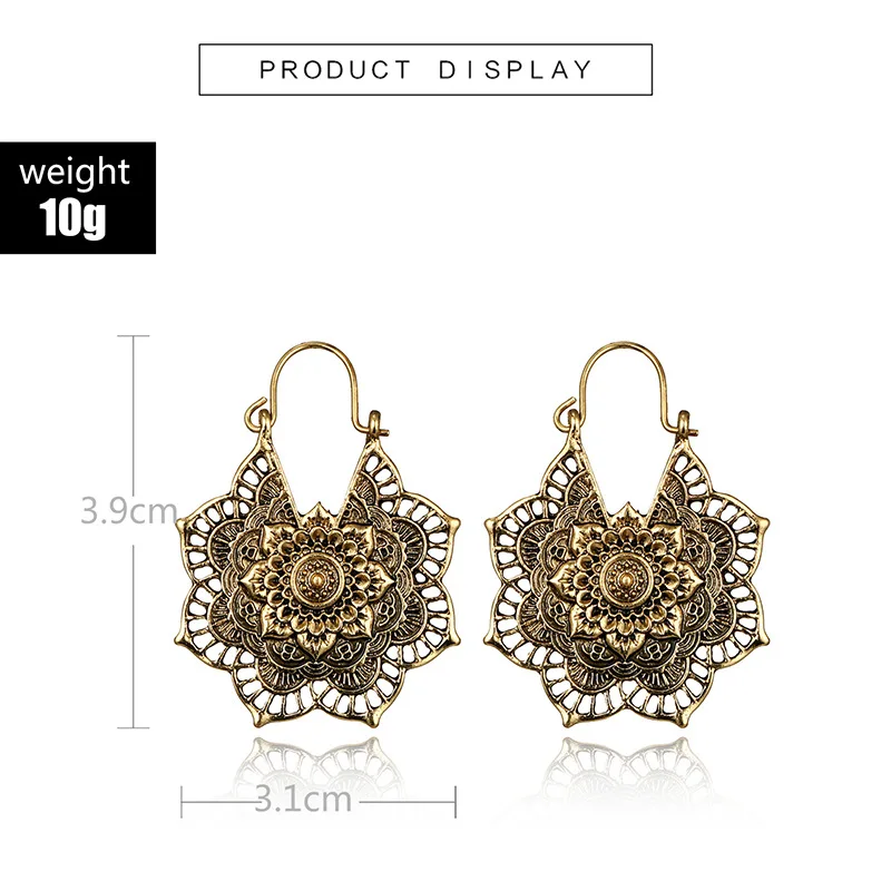 DIEZI Vintage Mandala Flower Drop Dangle Earring for Women Girl Tribal Hollow Floral Gold Silver Pendant Earrings Jewelry | Украшения и