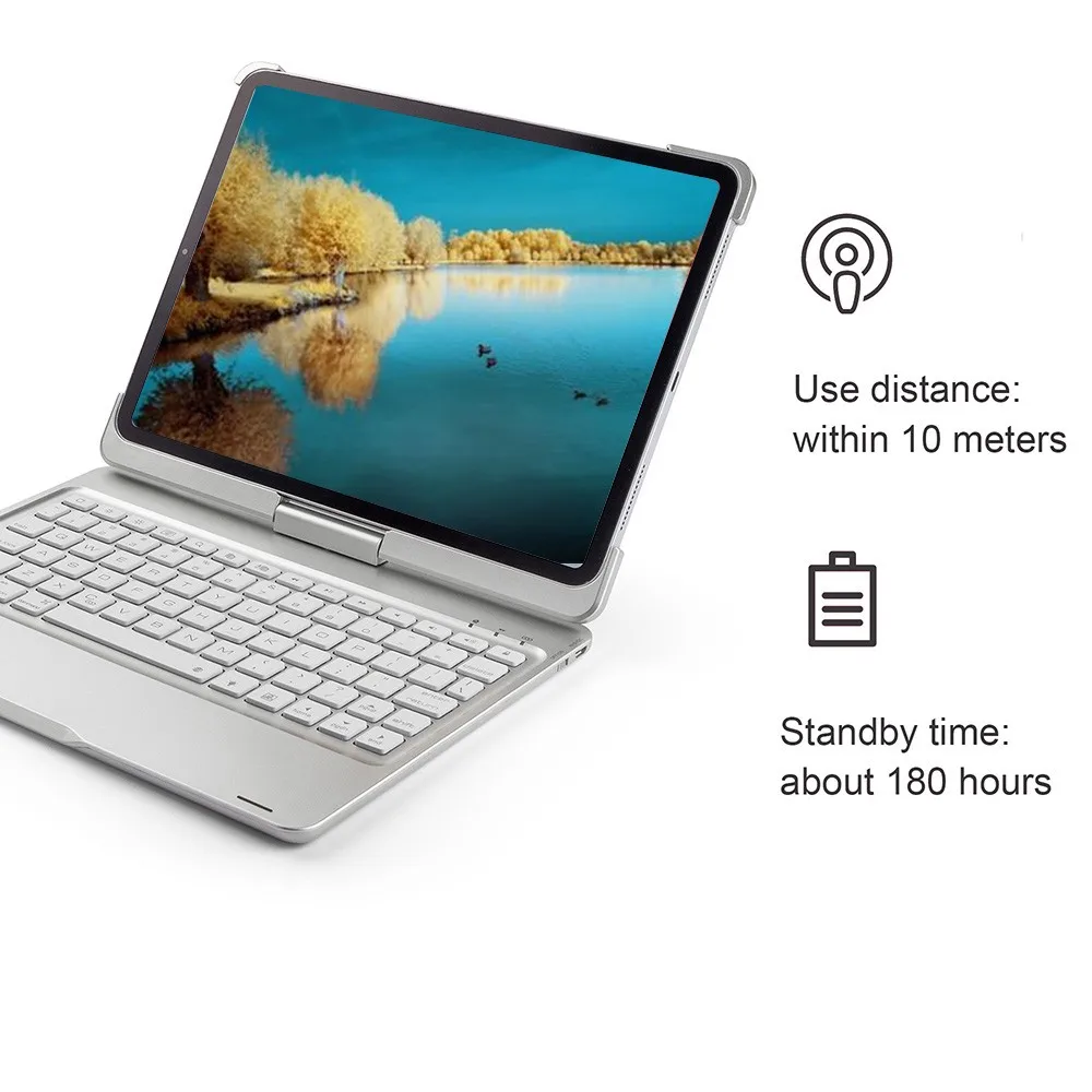 Чехол для iPad Pro 11 ’’ 10.5 ‘’ 9.7 ’’ 7 Цветная подсветка 360 Rotatio Крышка беспроводной клавиатуры Bluetooth Складная беспроводная клавиатура