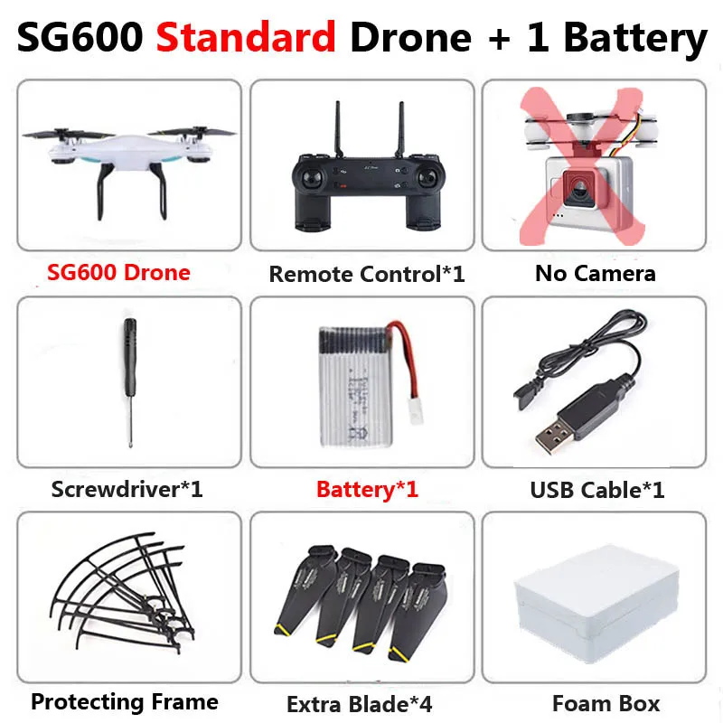 No Camera White 1B F SG600 Профессиональный Дрон с камерой светодиодный 2MP HD WiFi FPV широкоугольный высота отверстие RC Квадрокоптер вертолет игрушки подарок VS E58 X5HW - Цвет: No Camera White 1B F