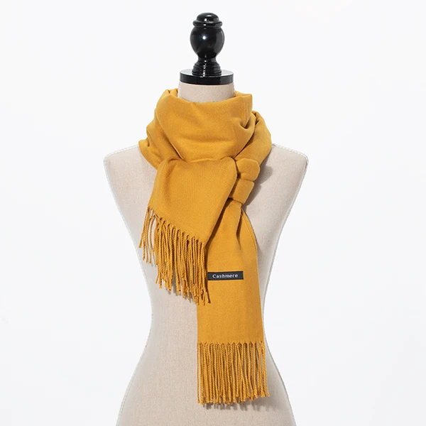 Yellow Зимний Большой шарф с кисточками 180 см* 65 см 23 цвета шерстяные вязаные шарфы Осень кашемир длинный однотонный шарф женская теплая шаль - Цвет: Yellow