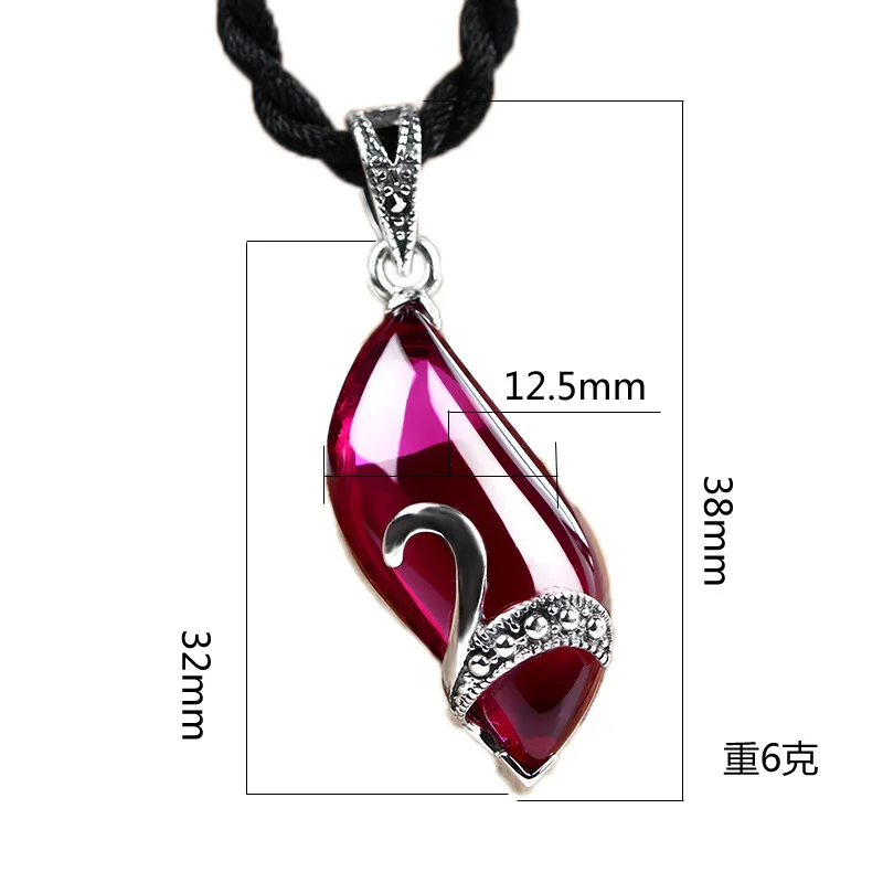 Ожерелье из стерлингового серебра рубин подвески веревка длинное ожерелье